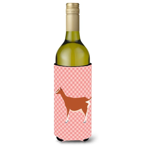 Carolines Treasures Toggenburger Goat Pink Check Wine Bottle Beverge Insulator Hugger - BB7881LITERK