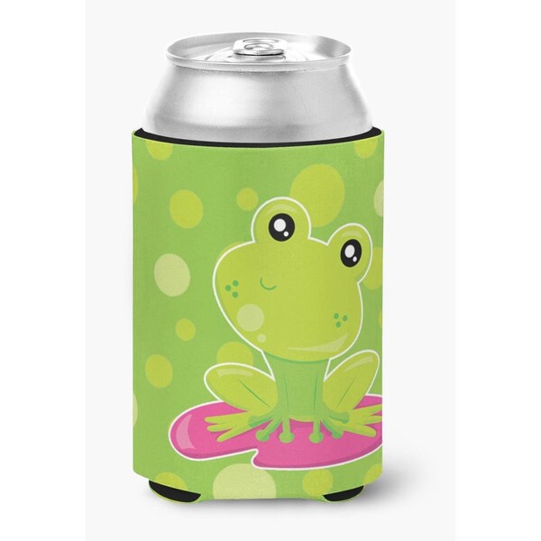 Carolines Treasures Frog on Lily Pad Green Polkadots Can or Bottle Hugger - BB7098CC