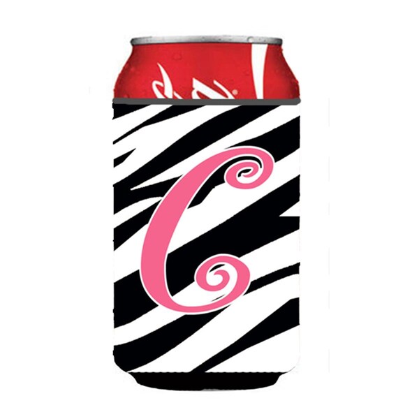 Carolines Treasures Letter C Initial Monogram - Zebra Stripe And Pink Can Or Bottle  Hugger - CJ1037-CCC