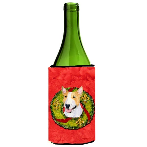 Carolines Treasures Bull Terrier Christmas Wreath Wine bottle sleeve Hugger - 24 oz. - SS4185LITERK
