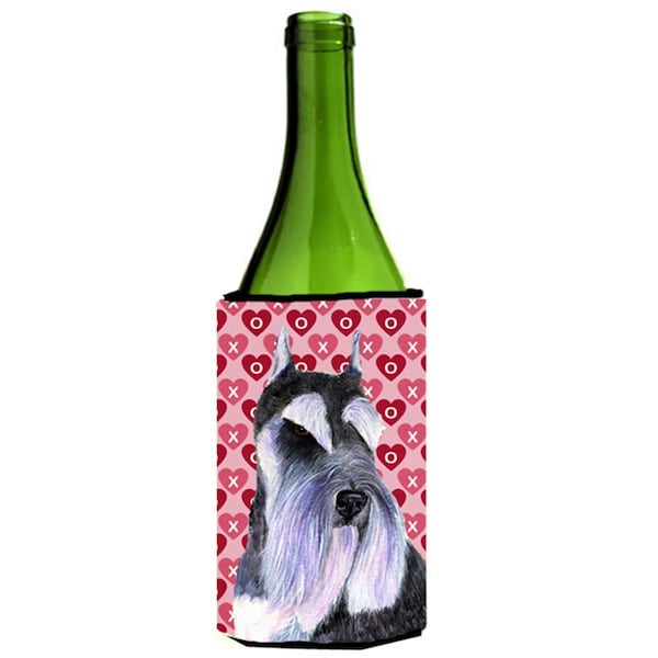 Carolines Treasures Schnauzer Hearts Love And Valentines Day Portrait Wine bottle sleeve Hugger - 24 oz. - SS4477LITERK