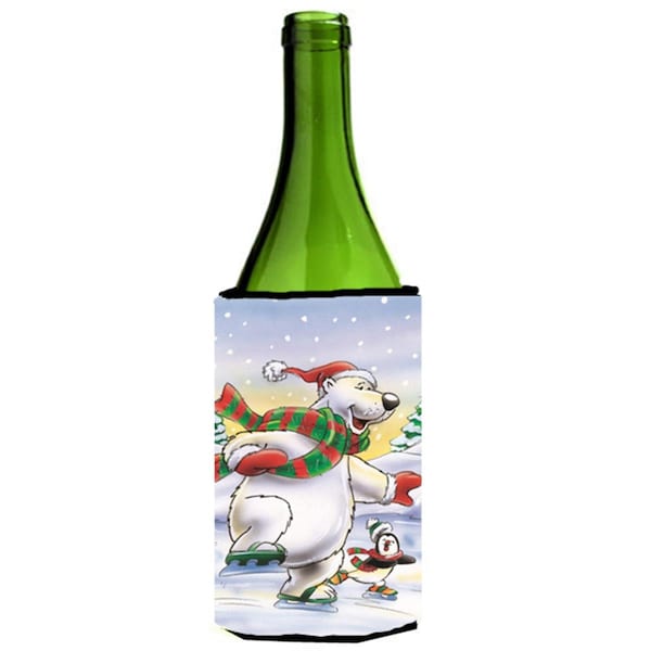 Carolines Treasures Holiday Polar Bears Ice Skating Wine Bottle Can cooler Hugger - AAH7270LITERK