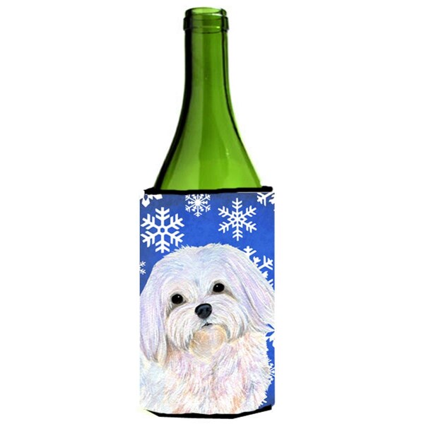 Carolines Treasures Maltese Winter Snowflakes Holiday Wine bottle sleeve Hugger - SS4620LITERK