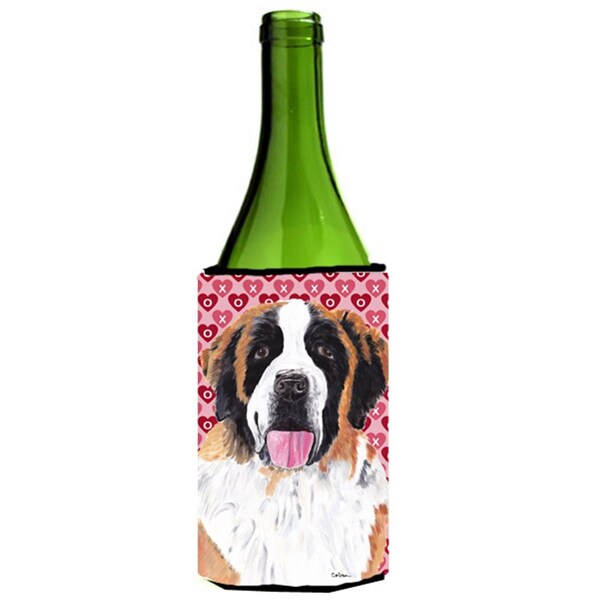 Carolines Treasures Saint Bernard Hearts Valentines Day Portrait Wine bottle sleeve Hugger - SC9257LITERK