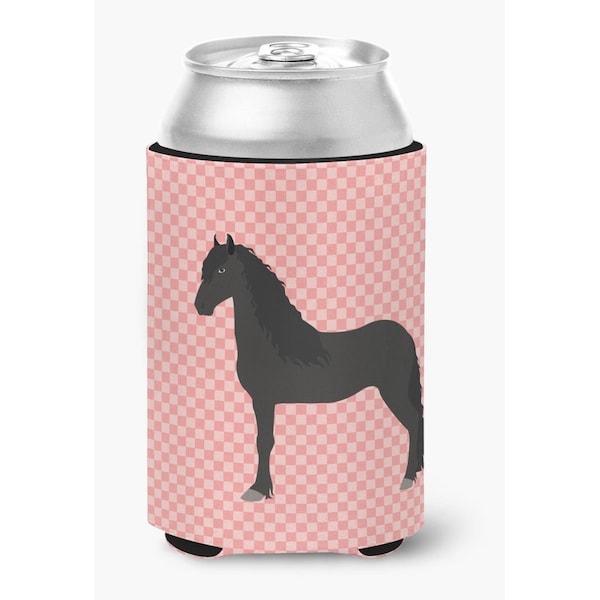 Carolines Treasures Friesian Horse Pink Check Can or Bottle Hugger - BB7915CC