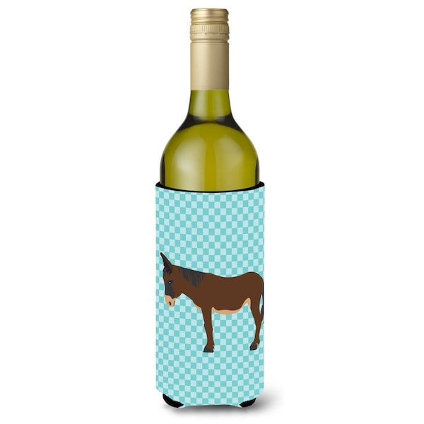 Carolines Treasures Zamorano-Leones Donkey Blue Check Wine Bottle Beverge Insulator Hugger - BB8027LITERK