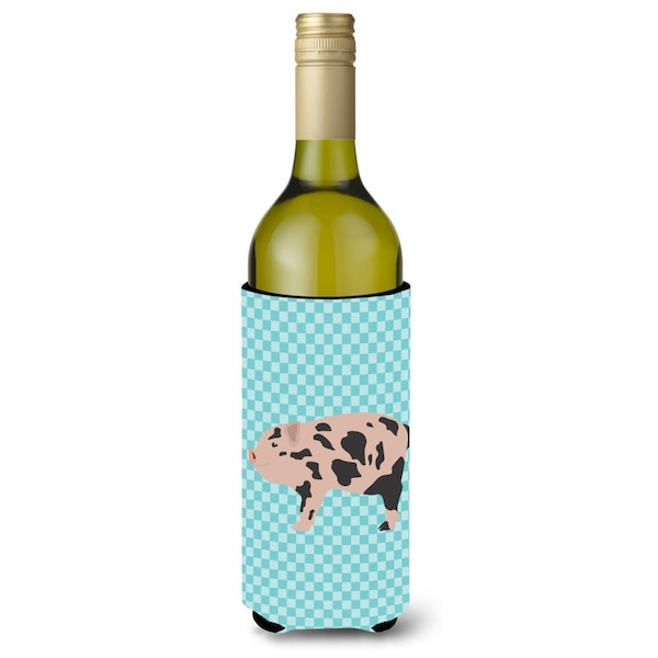 Carolines Treasures Mini Miniature Pig Blue Check Wine Bottle Beverge Insulator Hugger - BB8109LITERK