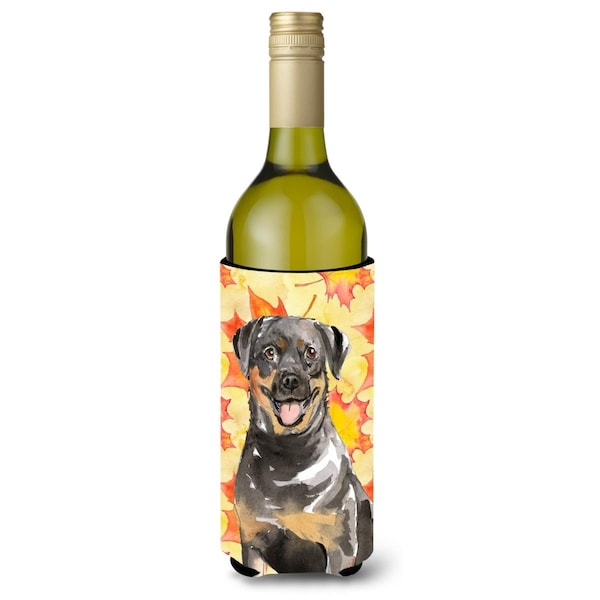 Carolines Treasures Fall Leaves Rottweiler Wine Bottle Beverge Insulator Hugger - CK1831LITERK