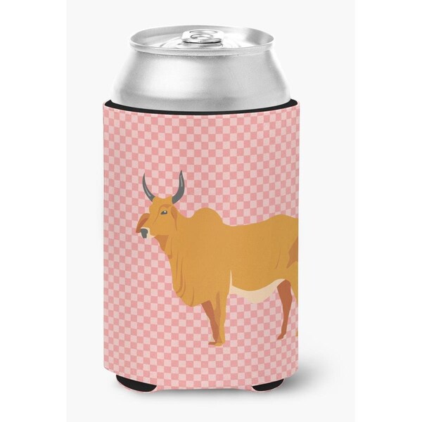 Carolines Treasures Zebu Indicine Cow Pink Check Can or Bottle Hugger - BB7825CC