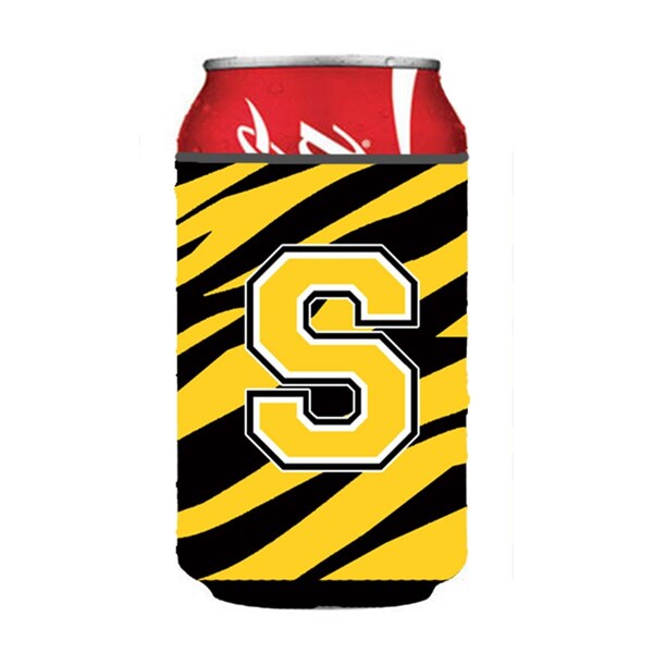 Carolines Treasures Letter S Initial Monogram - Tiger Stripe - Black Gold Can Or Bottle  Hugger - CJ1026-SCC