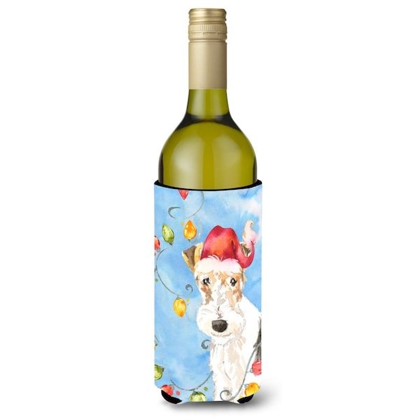 Carolines Treasures Christmas Lights Fox Terrier Wine Bottle Beverage Insulator Hugger - CK2501LITERK