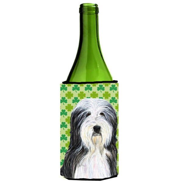 Carolines Treasures Bearded Collie St. Patricks Day Shamrock Portrait Wine bottle sleeve Hugger - 24 oz. - SS4428LITERK