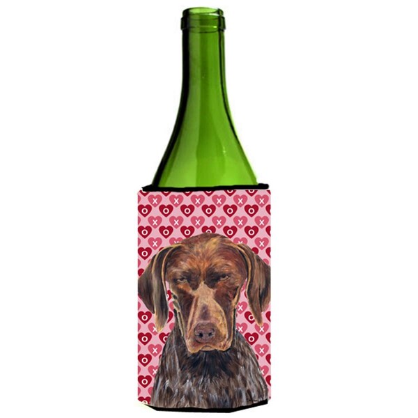 Carolines Treasures German Shorthaired Pointer Hearts Valentines Day Wine bottle sleeve Hugger - 24 oz. - SC9244LITERK