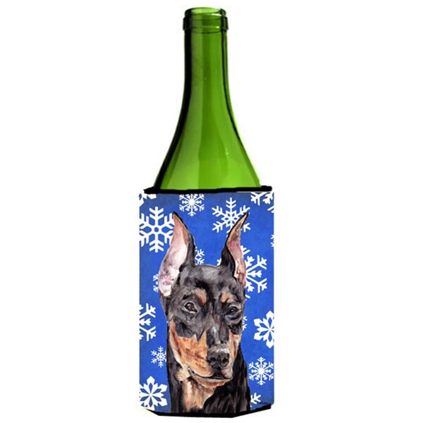 Carolines Treasures German Pinscher Winter Snowflakes Wine bottle sleeve Hugger  24 Oz. - SC9788LITERK