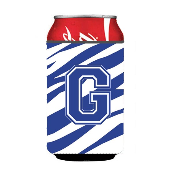 Carolines Treasures Letter G Initial Monogram - Tiger Stripe Blue And White Can Or Bottle  Hugger - CJ1034-GCC
