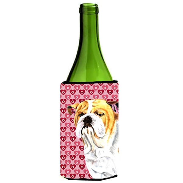 Carolines Treasures Bulldog English Hearts Love Valentines Day Portrait Wine bottle sleeve Hugger - SC9265LITERK