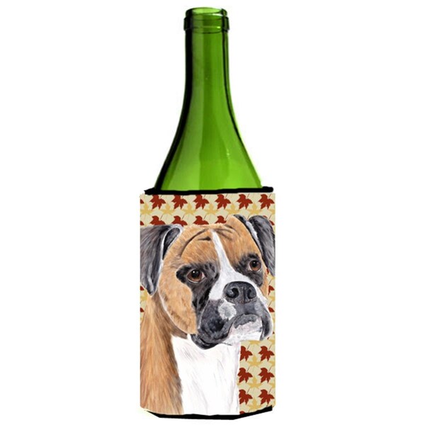 Carolines Treasures Boxer Fall Leaves Portrait Wine bottle sleeve Hugger - 24 oz. - SC9230LITERK