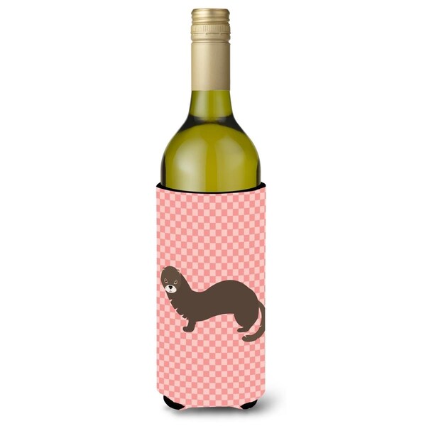 Carolines Treasures Russian or European Mink Pink Check Wine Bottle Beverge Insulator Hugger - BB7868LITERK