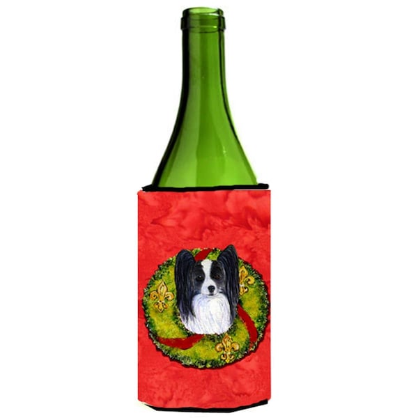 Carolines Treasures Papillon Cristmas Wreath Wine bottle sleeve Hugger - SS4192LITERK