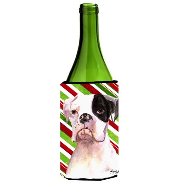 Carolines Treasures Cooper Candy Stripe Boxer Christmas Wine bottle sleeve Hugger - RDR3002LITERK