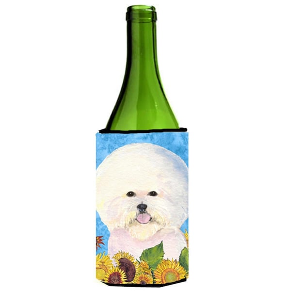 Carolines Treasures Bichon Frise In Summer Flowers Wine bottle sleeve Hugger - 24 oz. - SS4160LITERK