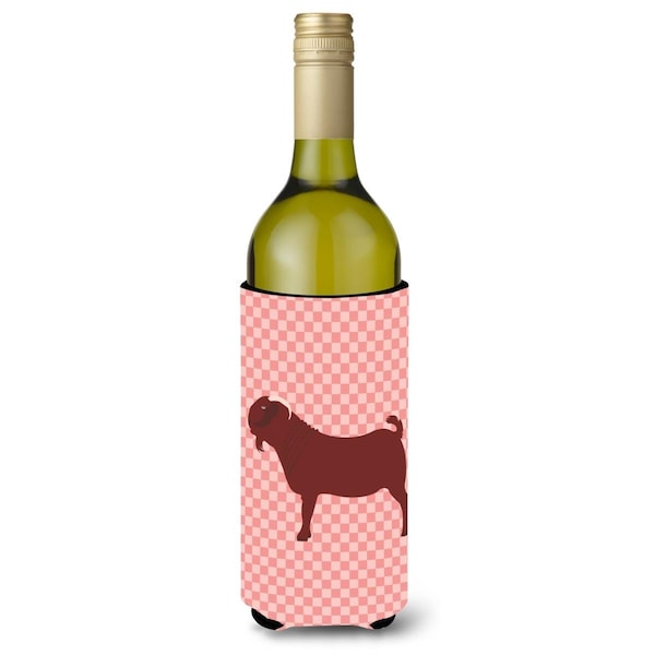 Carolines Treasures Kalahari Red Goat Pink Check Wine Bottle Beverge Insulator Hugger - BB7891LITERK