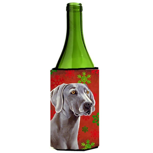 Carolines Treasures Weimaraner Red and Green Snowflakes Holiday Christmas Wine Bottle   Hugger - LH9341LITERK