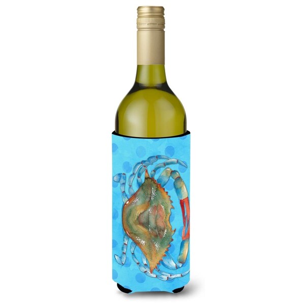 Carolines Treasures Blue Crab Blue Polkadot Wine Bottle Beverge Insulator Hugger - BB8246LITERK