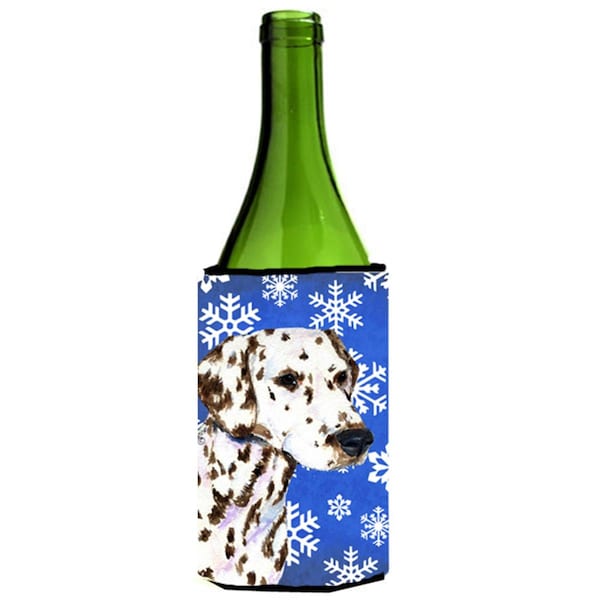 Carolines Treasures Dalmatian Winter Snowflakes Holiday Wine bottle sleeve Hugger - SS4607LITERK