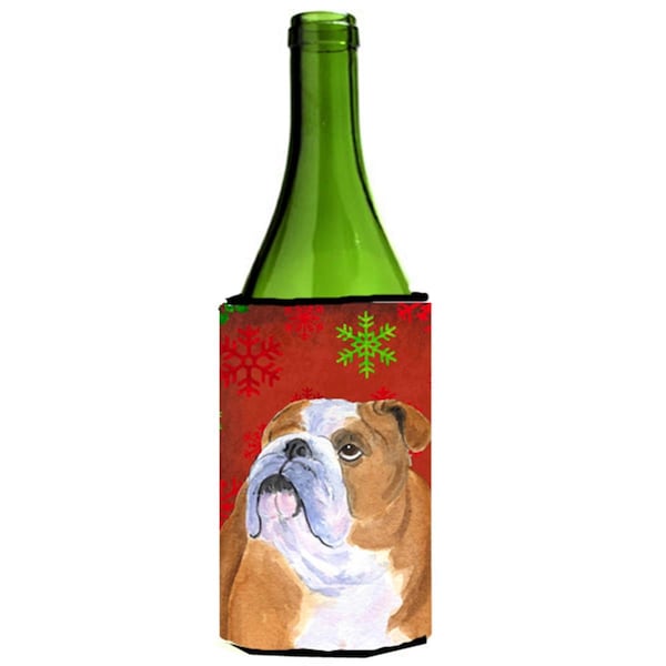 Carolines Treasures Bulldog English Snowflakes Holiday Christmas Wine bottle sleeve Hugger - 24 oz. - SS4698LITERK