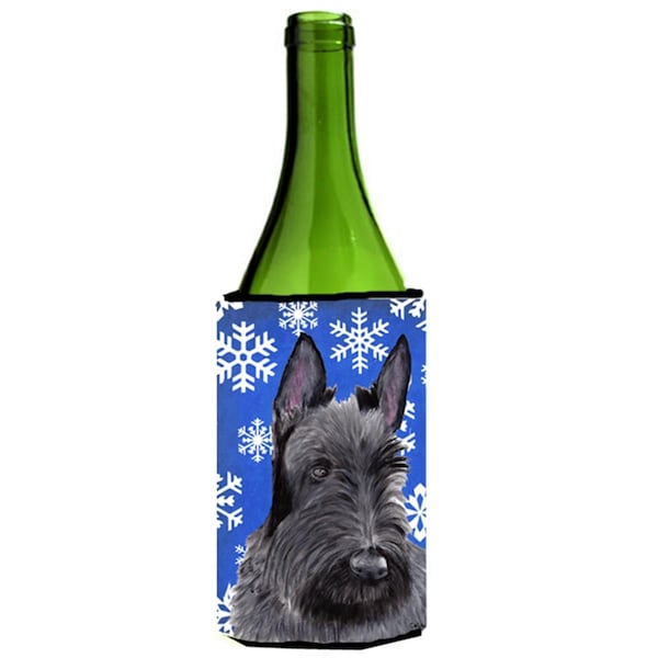 Carolines Treasures Scottish Terrier Winter Snowflakes Holiday Wine bottle sleeve Hugger - SC9386LITERK