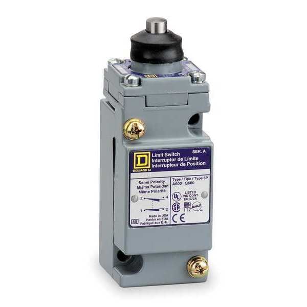 Interruptor de límite resistente Telemecanique Sensors, empuje ajustable, varilla, 2NC/2NO, 10A @ 600V AC, ubicación del actuador: Superior - 9007C62ED