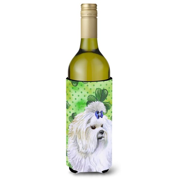 Carolines Treasures Maltese St. Patricks Wine Bottle Beverge Insulator Hugger - BB9825LITERK