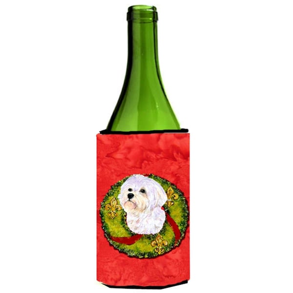 Carolines Treasures Maltese Christmas Wreath Wine bottle sleeve Hugger - 24 oz. - SS4171LITERK