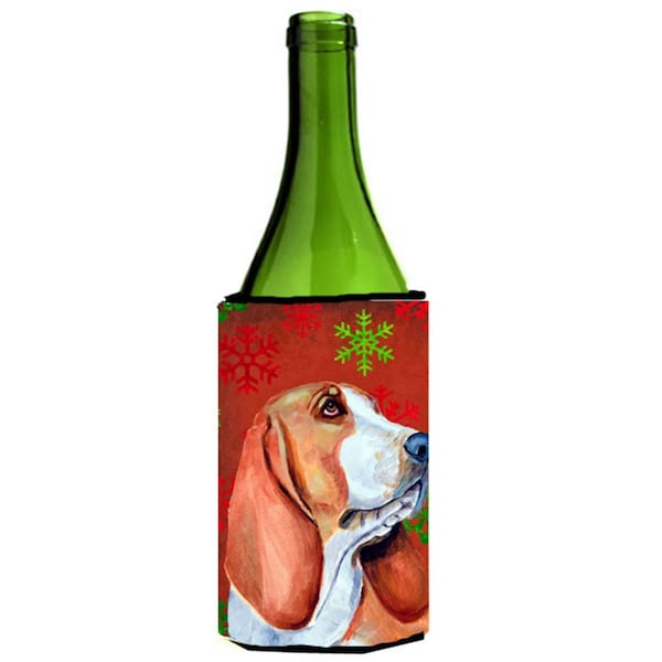 Carolines Treasures Basset Hound Snowflakes Holiday Christmas Wine bottle sleeve Hugger - LH9332LITERK