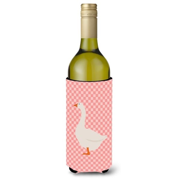 Carolines Treasures Embden Goose Pink Check Wine Bottle Beverge Insulator Hugger - BB7892LITERK