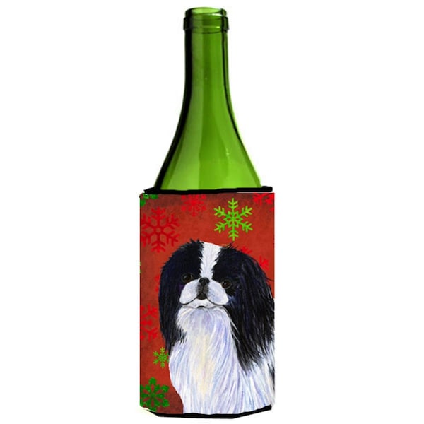 Carolines Treasures Japanese Chin Snowflakes Holiday Christmas Wine bottle sleeve Hugger - 24 oz. - SS4674LITERK
