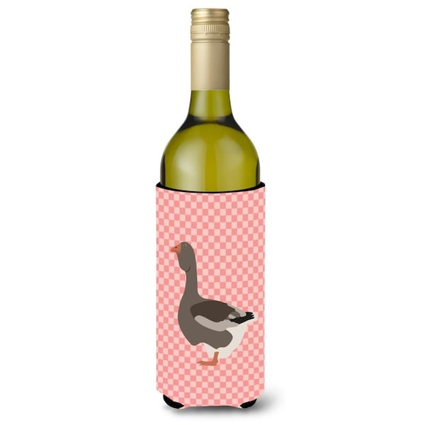 Carolines Treasures Toulouse Goose Pink Check Wine Bottle Beverge Insulator Hugger - BB7897LITERK