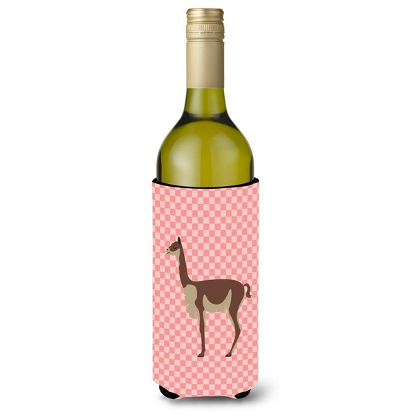 Carolines Treasures Vicugna or Vicuna Pink Check Wine Bottle Beverge Insulator Hugger - BB7917LITERK