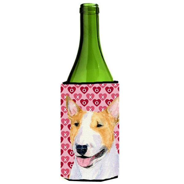 Carolines Treasures Bull Terrier Hearts Love And Valentines Day Portrait Wine bottle sleeve Hugger - 24 oz. - SS4496LITERK