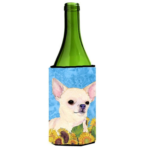 Carolines Treasures Chihuahua In Summer Flowers Wine bottle sleeve Hugger - 24 Oz. - SS4241LITERK