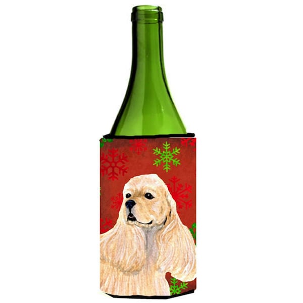 Carolines Treasures Buff Cocker Spaniel Red Green Snowflakes Christmas Wine bottle sleeve Hugger - 24 oz. - SS4729LITERK
