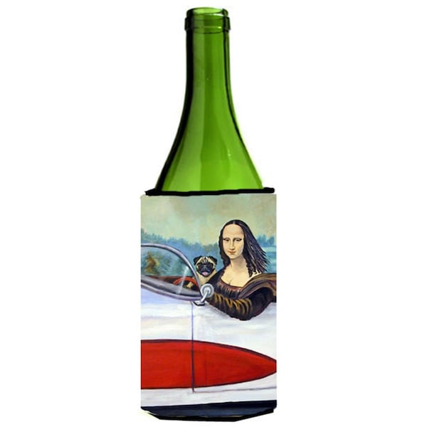 Carolines Treasures Fawn Pug and Mona Lisa Wine bottle sleeve Hugger - 7043LITERK