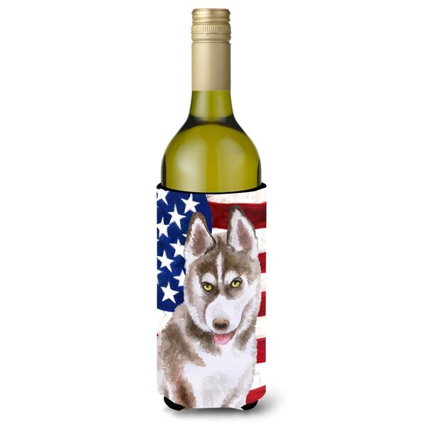 Carolines Treasures Siberian Husky Grey Patriotic Wine Bottle Beverge Insulator Hugger - BB9696LITERK