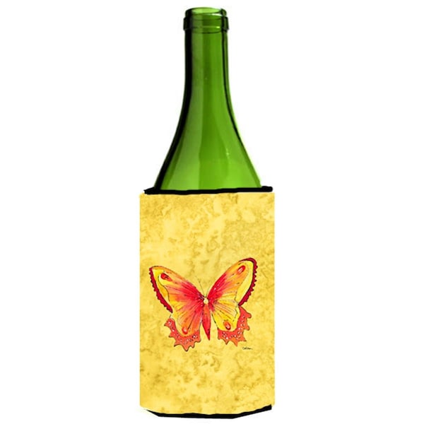 Carolines Treasures Butterfly On Yellow Wine bottle sleeve Hugger - 24 oz. - 8857LITERK