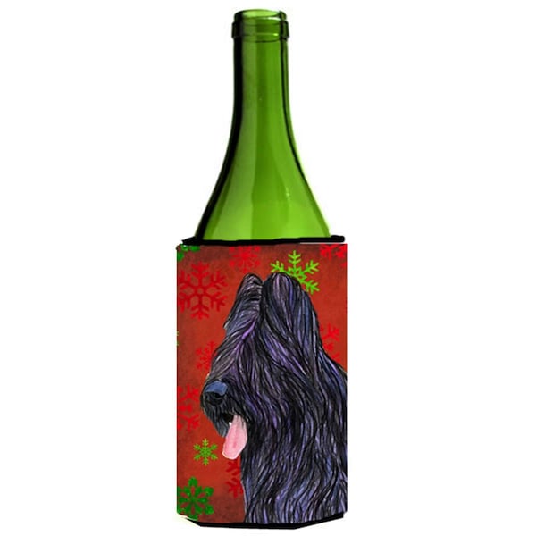 Carolines Treasures Briard Red And Green Snowflakes Holiday Christmas Wine bottle sleeve Hugger - 24 oz. - SS4696LITERK