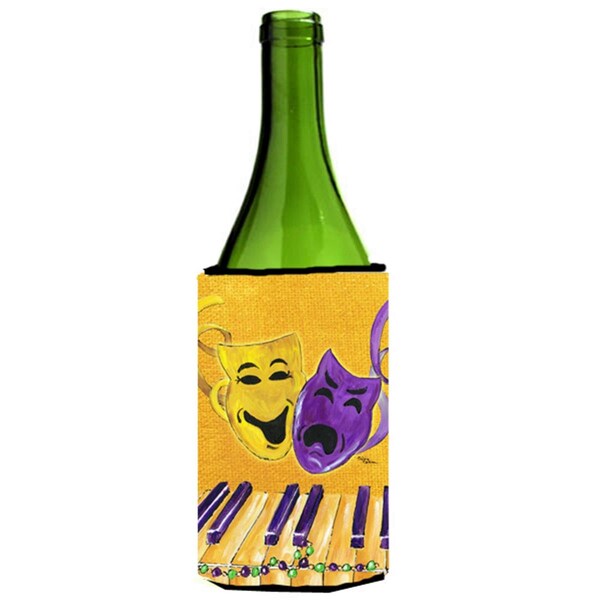 Carolines Treasures Mardi Grass Piano With Comedy And Tragedy Masks Wine bottle sleeve Hugger - 24 oz. - 8367LITERK
