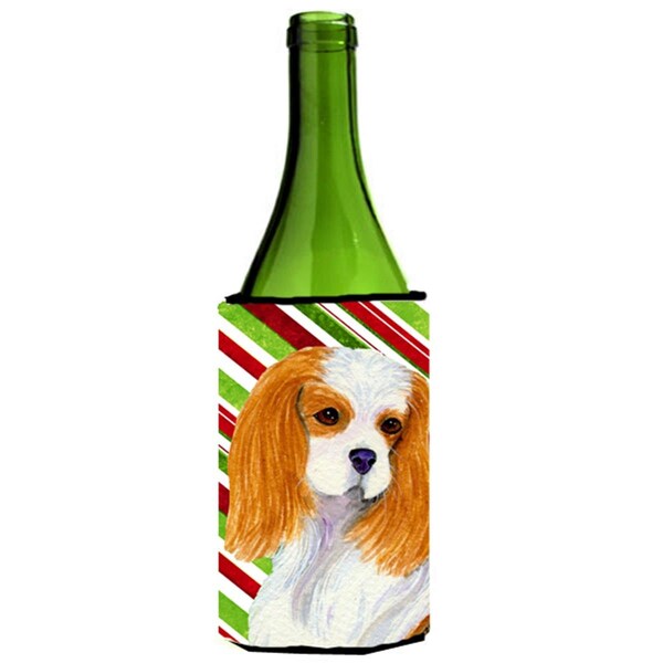 Carolines Treasures Cavalier Spaniel Candy Cane Holiday Christmas Wine bottle sleeve Hugger - SS4596LITERK