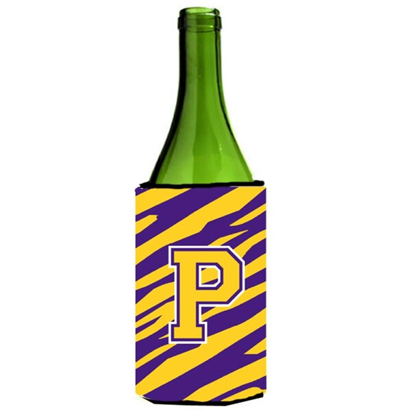 Carolines Treasures Tiger Stripe - Purple Gold Monogram Initial P Wine Bottle  Hugger - CJ1022-PLITERK