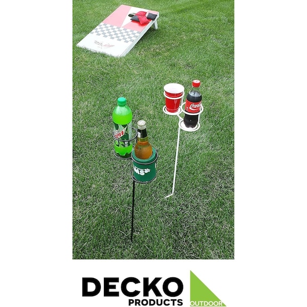 Decko Products Decko Outdoor Heavy Duty Double Beverage Holder, White/Black, 2PK - 30252